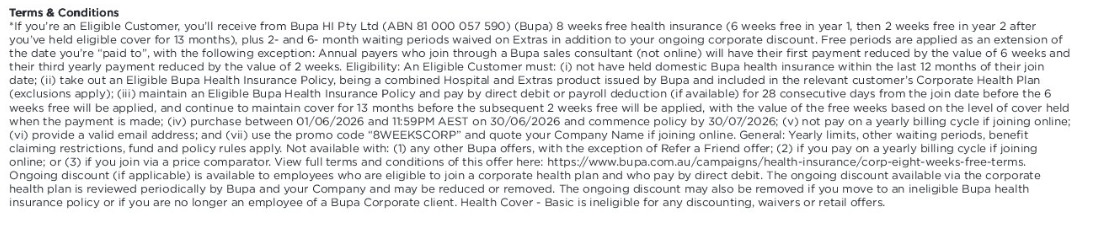 Bupa Terms & Conditions for 30 June 2026 deal. Please speak to Bupa for full details.