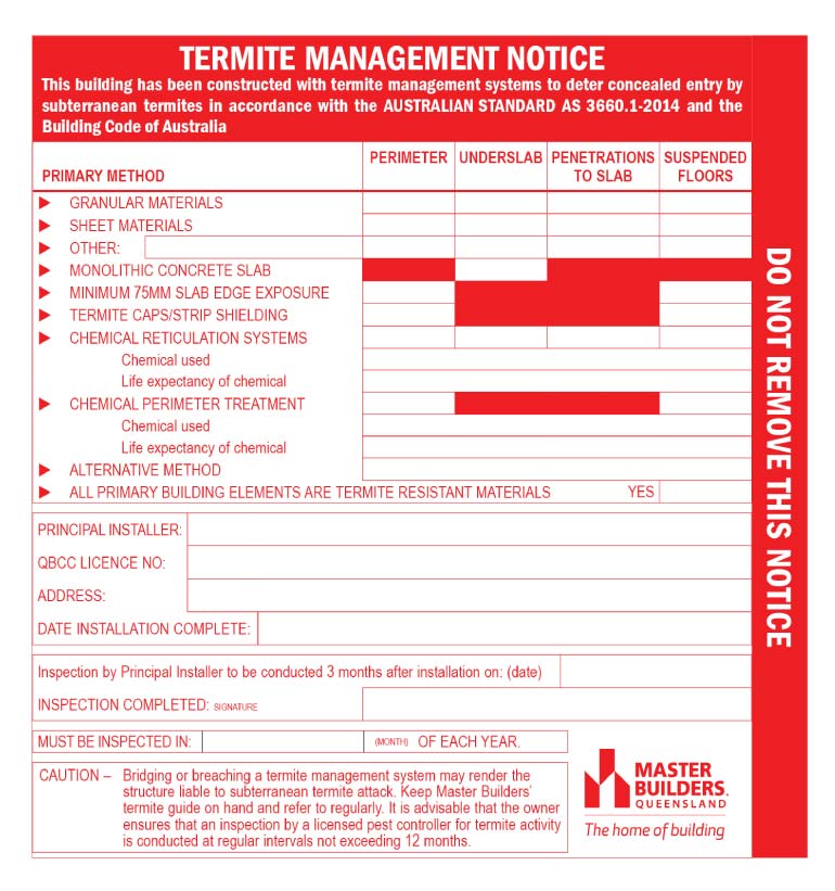 Master Builders Termite Notice image Master Builders Termite Notice image